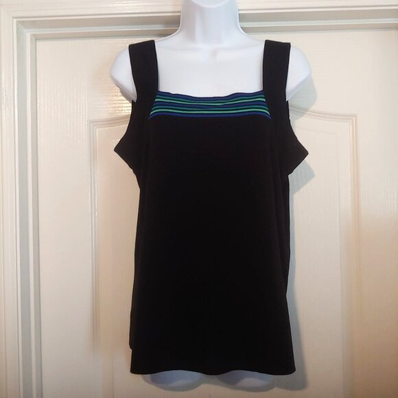Exclusively Missook Tops - Exclusively Misook Womens Med Black Blue Tone Stripes Stretch Acrylic Shell Tank